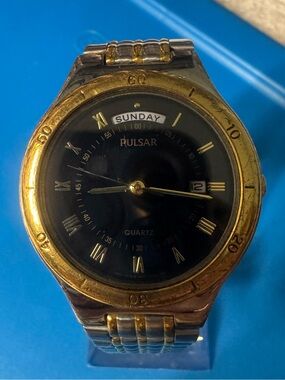 Pulsar Two-Tone Gold and Silver Watch with Black Dial